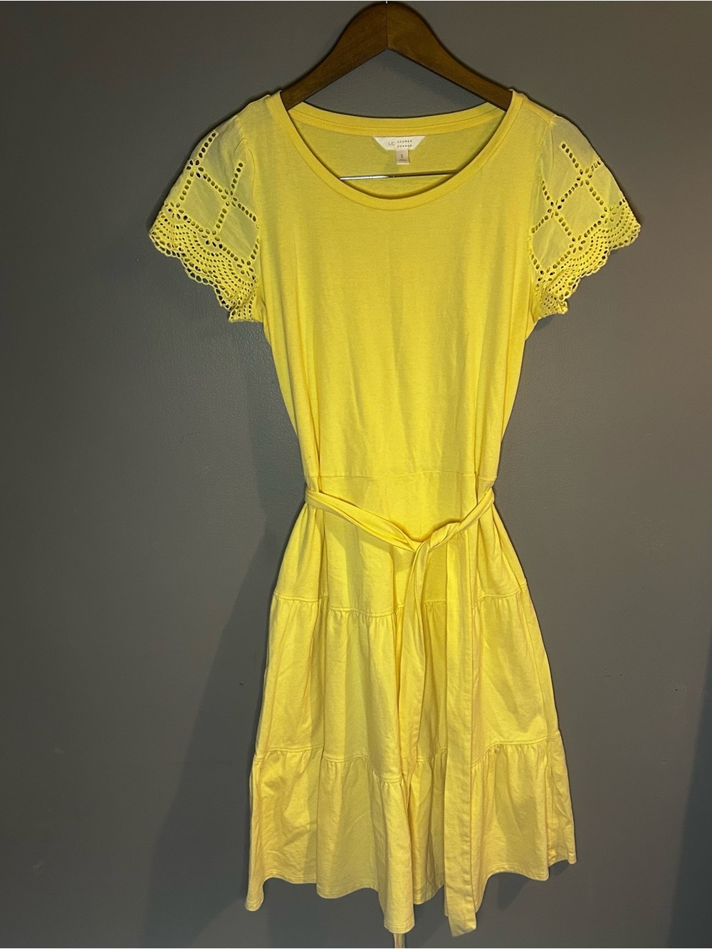 LC Lauren Conrad Yellow Lace Sleeve Dress Size Small Tie Waist Spring